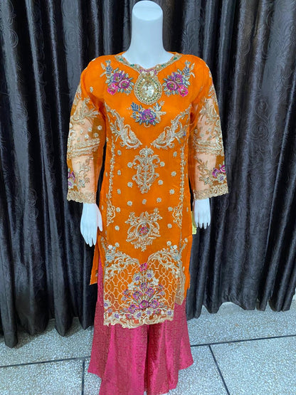 Organza embroidery 3 pc with print shrarah.