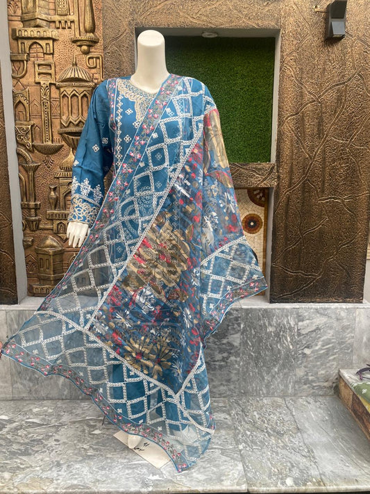 Viscose White Daga Embroidery 3 piece suit.