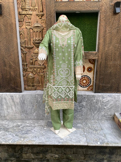 Viscose White Daga Embroidery 3 piece suit.