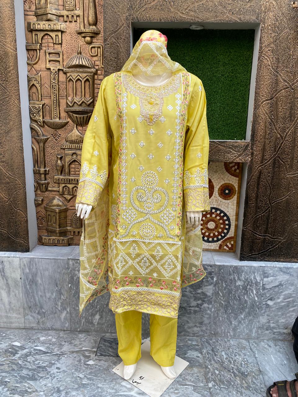 Viscose White Daga Embroidery 3 piece suit.