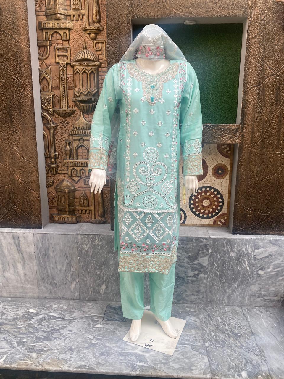 Viscose White Daga Embroidery 3 piece suit.